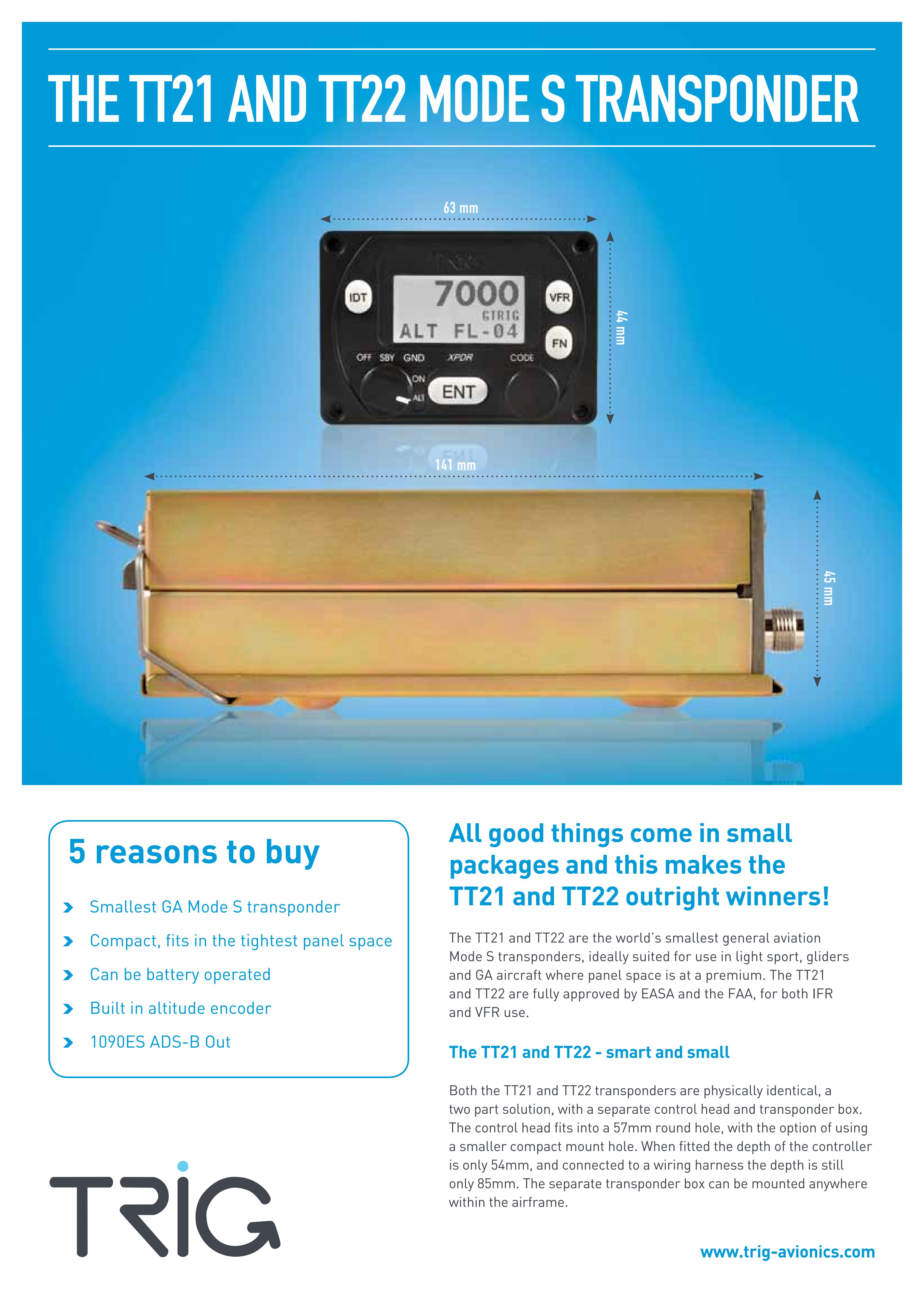 TRIG TT22 (Complete Kit) Compact Class 1 Mode S Transponder